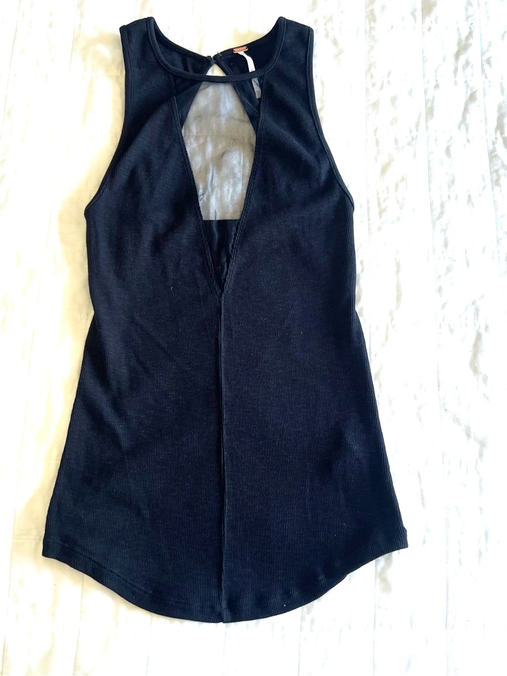 Black Sleeveless V-Neck Mesh Inset Tank Top